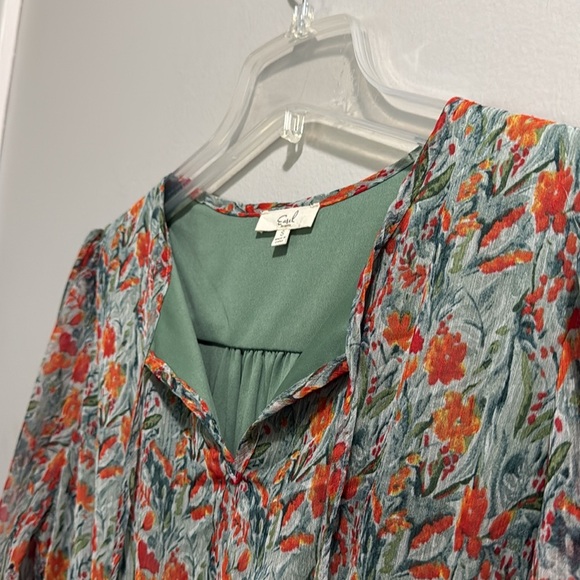 Easel Smocked Chiffon Layer Dress - Mint/Tangerine - Picture 3 of 6